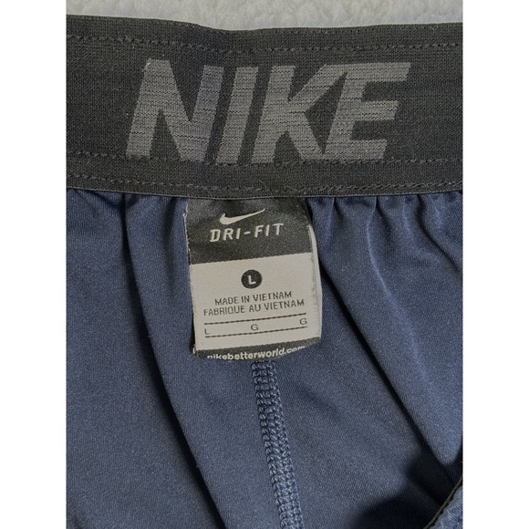 Nike Elastic Band Waist Gym Shorts Navy Size L Drawstring Logo Leg Dri-Fit - Picture 2 of 6